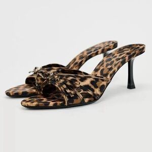 BOUTIQUE Bow Detail Leopard Print Kitten Heel Sandals